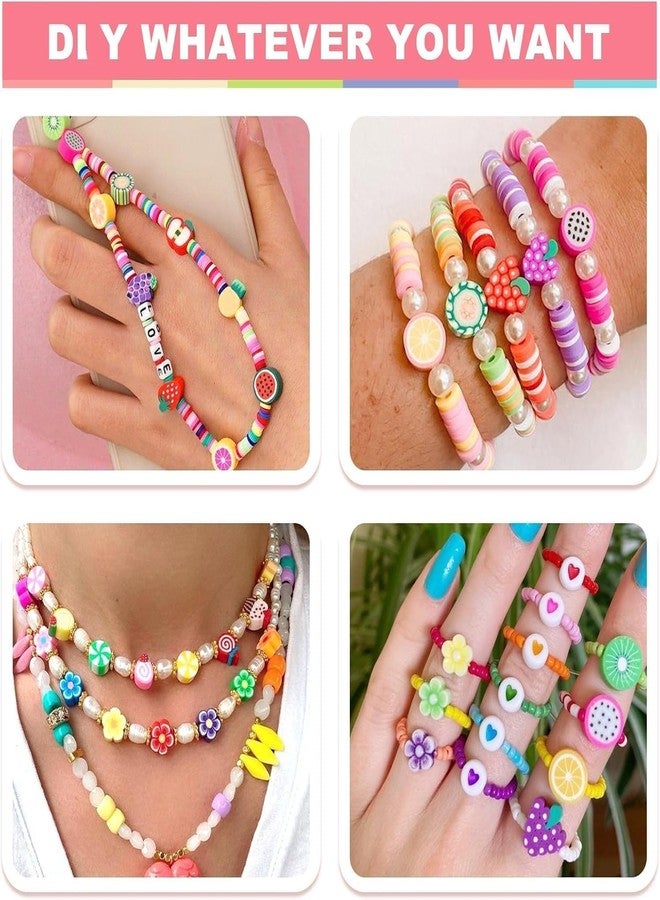 Nuvex Bracelet Making Kit for Girls | 24-Style Polymer Clay Beads & Charms - Fruit, Flower, Animal, Smiley, Butterfly, Heart & Cake Designs | DIY Bracelet, Necklace & Earring Craft Set, Rainbow Bead Box - Image 4